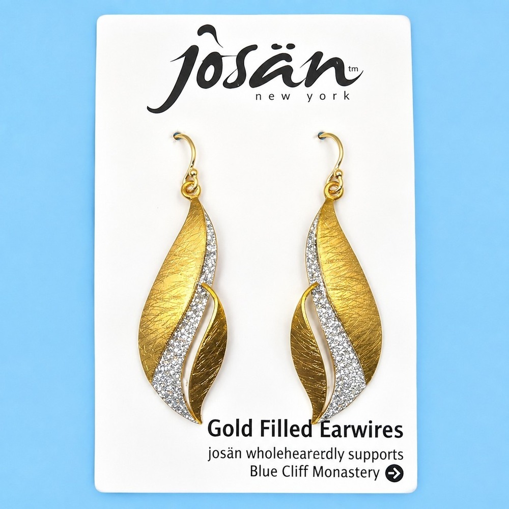 Josan New York 14K Gold Filled Earwire Two Tone Leaf Dangle Earrings NWT -3267